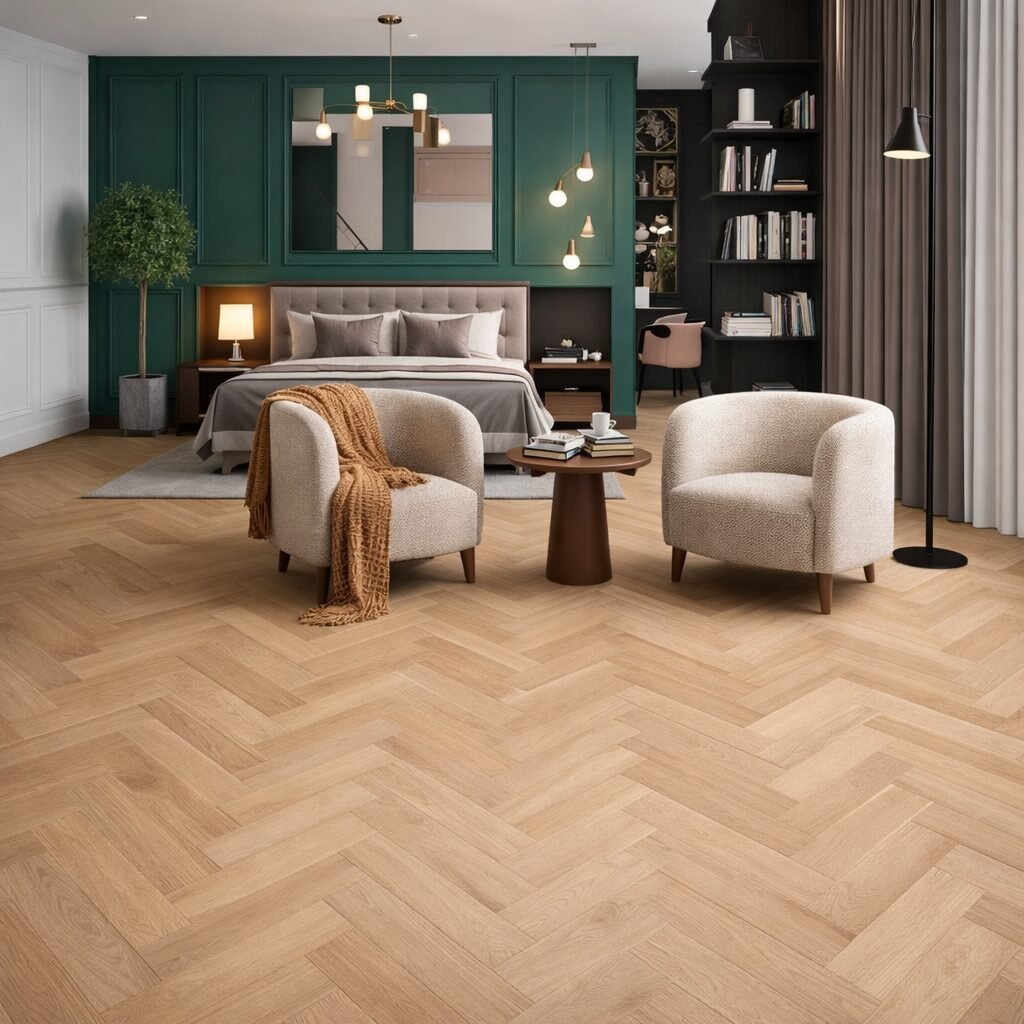 VINILA GRĪDAS SEGUMS SKUJIŅA (HERRINGBONE) - Beige oak 2012H / 6,5 x 128 x 640 mm KK33 - Image 4
